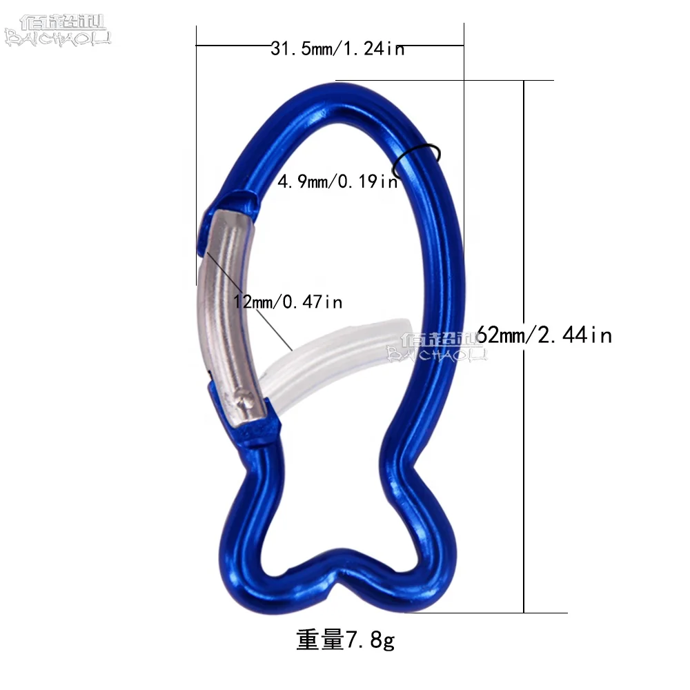 cheap Baichao Factory Direct Sale 6#  62*32*4.9mm fish  metal clip snap carabiner hooks for pet camping hiking can custom logo