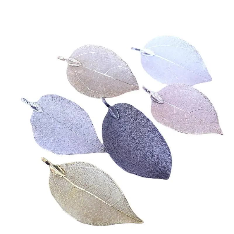 Wholesale Natural leaf vein metal pendant leaf shape charms for jewelry making findings
