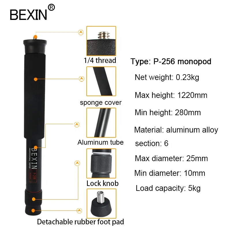
BEXIN P256/P256AProfessional Mini Portable Monopod Aluminum Camera Mobile Phone Stand Handheld Photography for SLR sports camera 