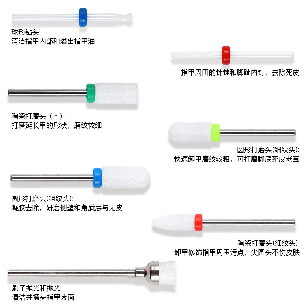 7Pcs/Set Ceramic Nail Drill Bits Set with Box Milling Cutter Manicure Machine Accessories Electric Nail Files Grinder Tools