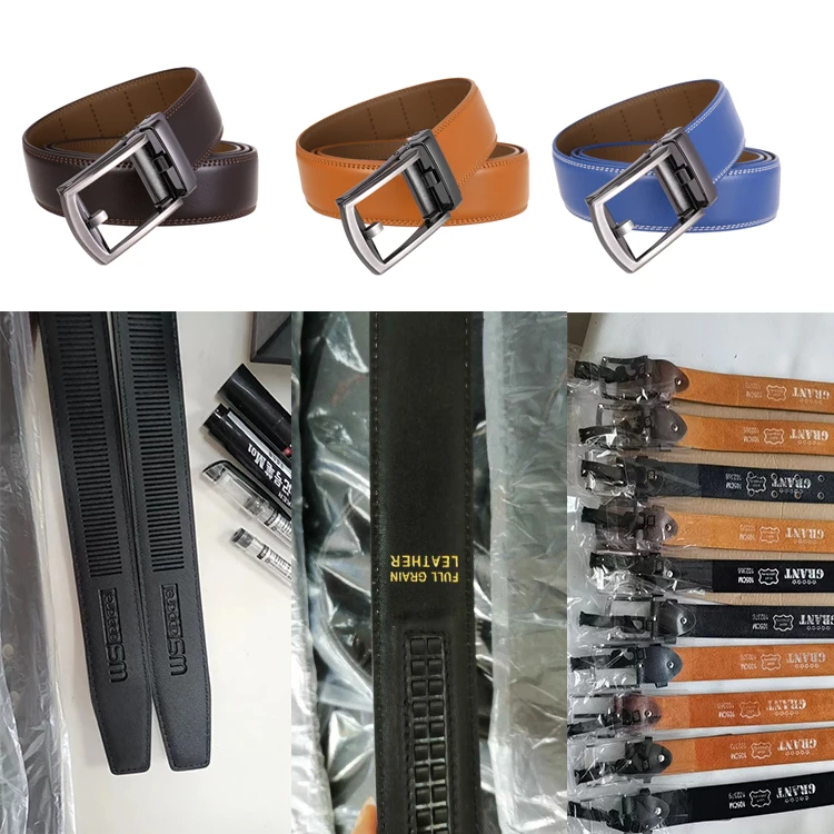 Custom Logo Designer Business Adjustable Automatic Buckle Real Cow Leather Ratchet Belt Men Black Brown Genuine Leather Belts