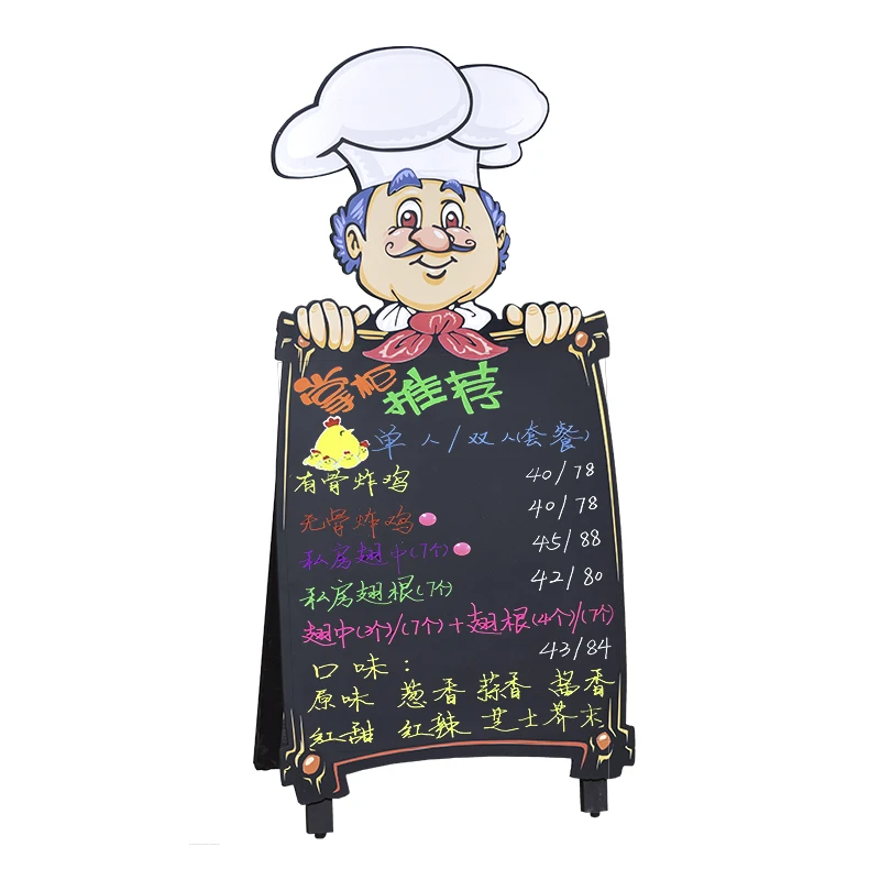 Floor standing chef shape blackboard for chalk and marker pen writing
