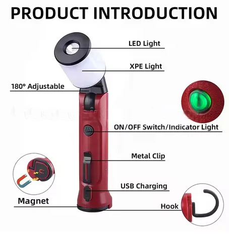 Multi-functional Car Magnetic Inspection Torch Outdoor rechargeable Emergency Flashlight Adjustable LED Working Light