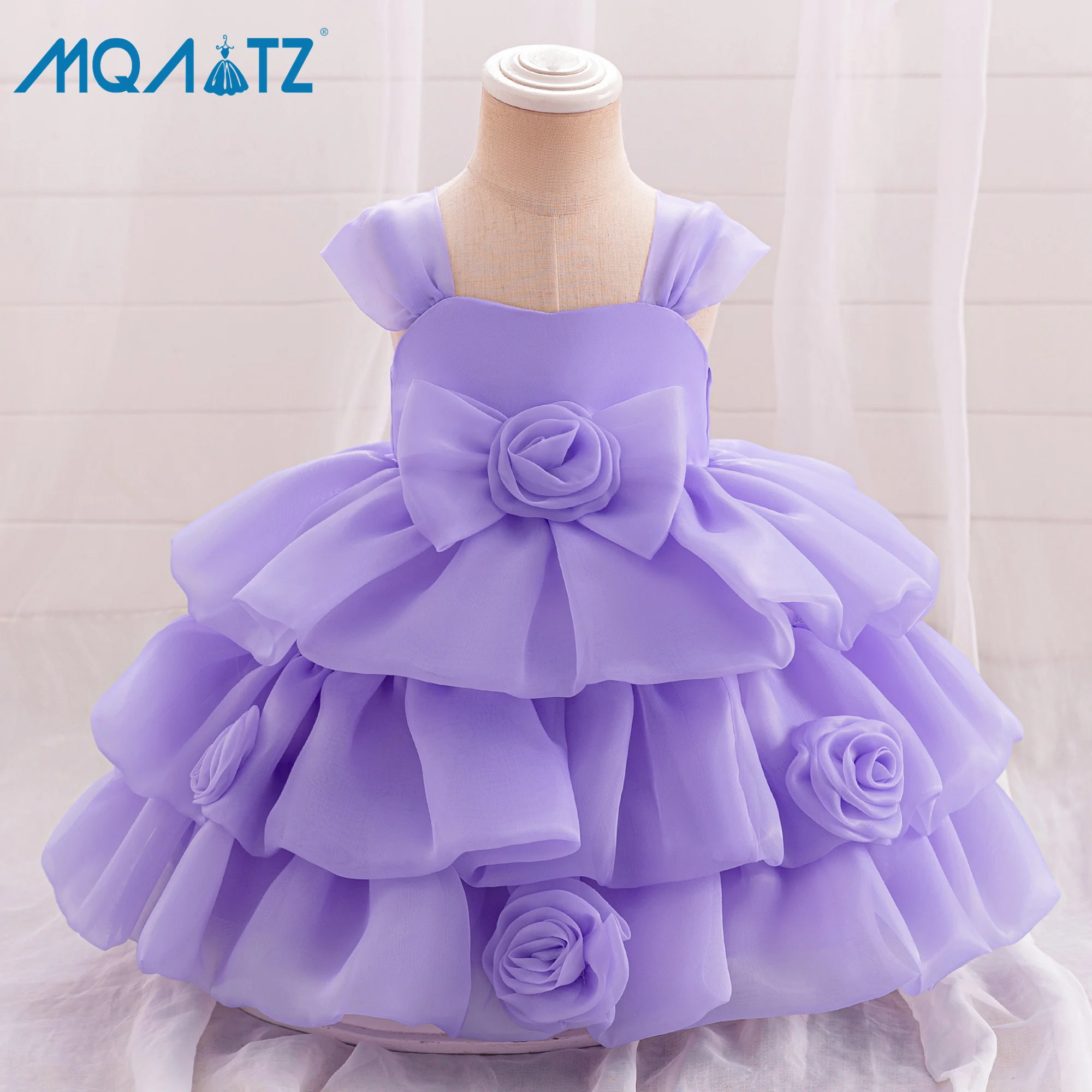 MAQTZ New Born Baby Birthday Dress Flowers Tutu Party Children Princess Dress 0-6 year L2263XZ