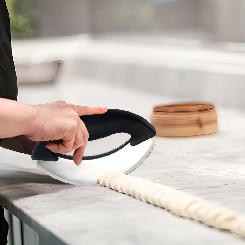 Stainless Steel Double Blade Mezzaluna Mincing Knife for kitchen manual vegetables cutter chopper