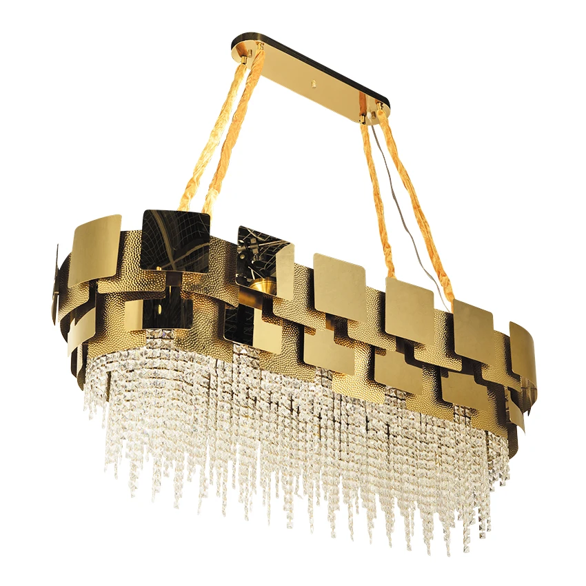 Modern hotel living room luxury rectangular round gold high class k9 crystal chandelier