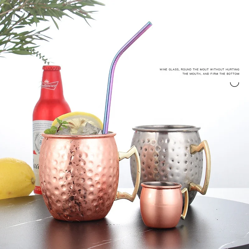 Moscow Mule Copper Mugs Stainless Steel 18oz Cocktail Wine Beer Hammered Copper Mug for Chilled Drinks 550ML Drinking Mug