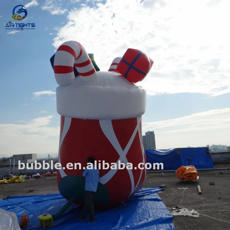 Hot Sale Giant Red Inflatable Christmas Sock With Candy Cane Christmas Boot Air Balloon