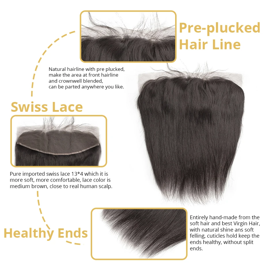 
Wholesale 13x6 Ear To Ear Lace Frontal Raw Virgin Hair Swiss Lace Free Part Natural Color Remy Hair Lace Frontal Vendor 