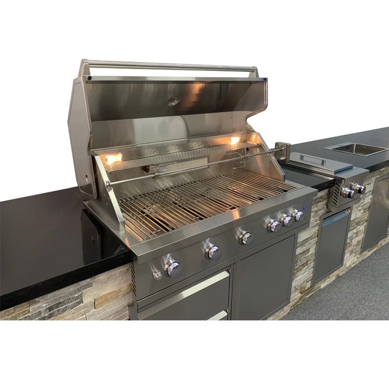 Outdoor small family camping durable Portable BBQ Folding Barbecue Stainless Steel Built in 5 Burner Gas Grill
