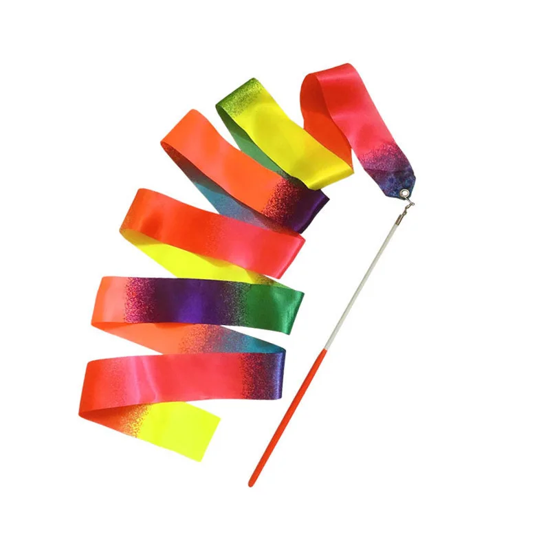 Factory 1M 2M Length 49CM Pink Stick Handle Colorful Gradient Color Rhythmic Artistic Gymnastics Dance Ribbons For Adult Kids