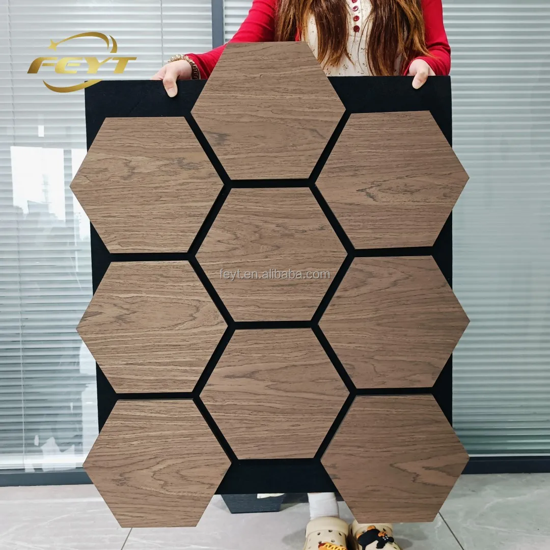 Luxury Wood Hesagon acoustic panel sound insulation akupanel  ceiling tiles wooden Hexagon acoustic panels