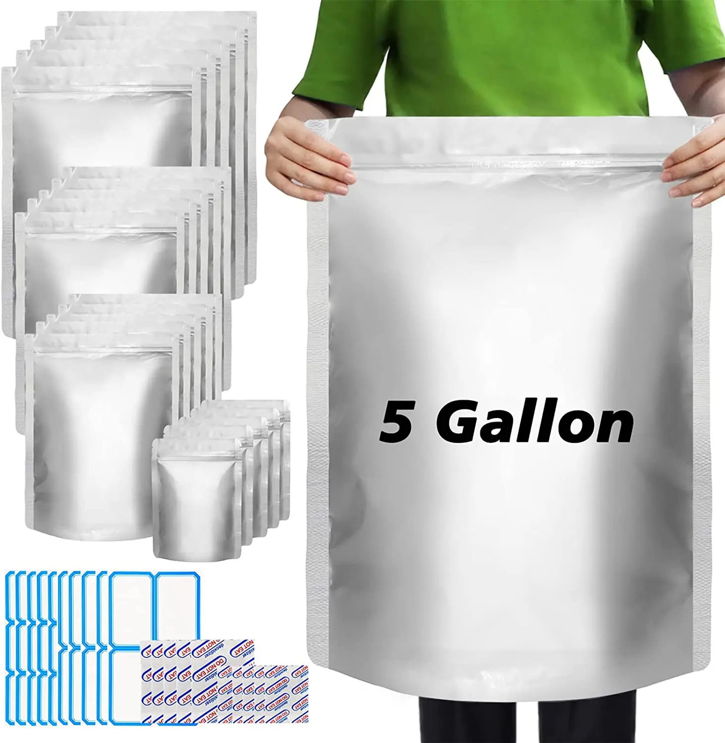 Big Size 1Gallon Stand Up Resealable Zipper Pure Aluminum Smell Proof 5 Gallon Mylar Bag For Food Storage With Oxygen Absorbers