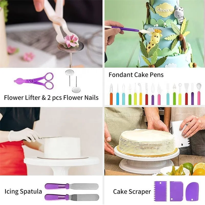 Custom 431 Pieces Pastry Baking Utensils Icing Piping Tips Nozzle Spatula Smoother Pastry Bags Cake Decorating Supplies Kit