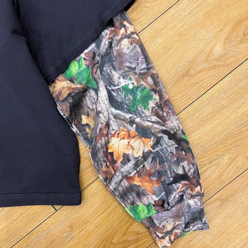 Custom Real Tree Screen Print Sleeve T-Shirt Oversize Cotton Ripped Double Layer Long Waffle Sleeve T Shirt For Men