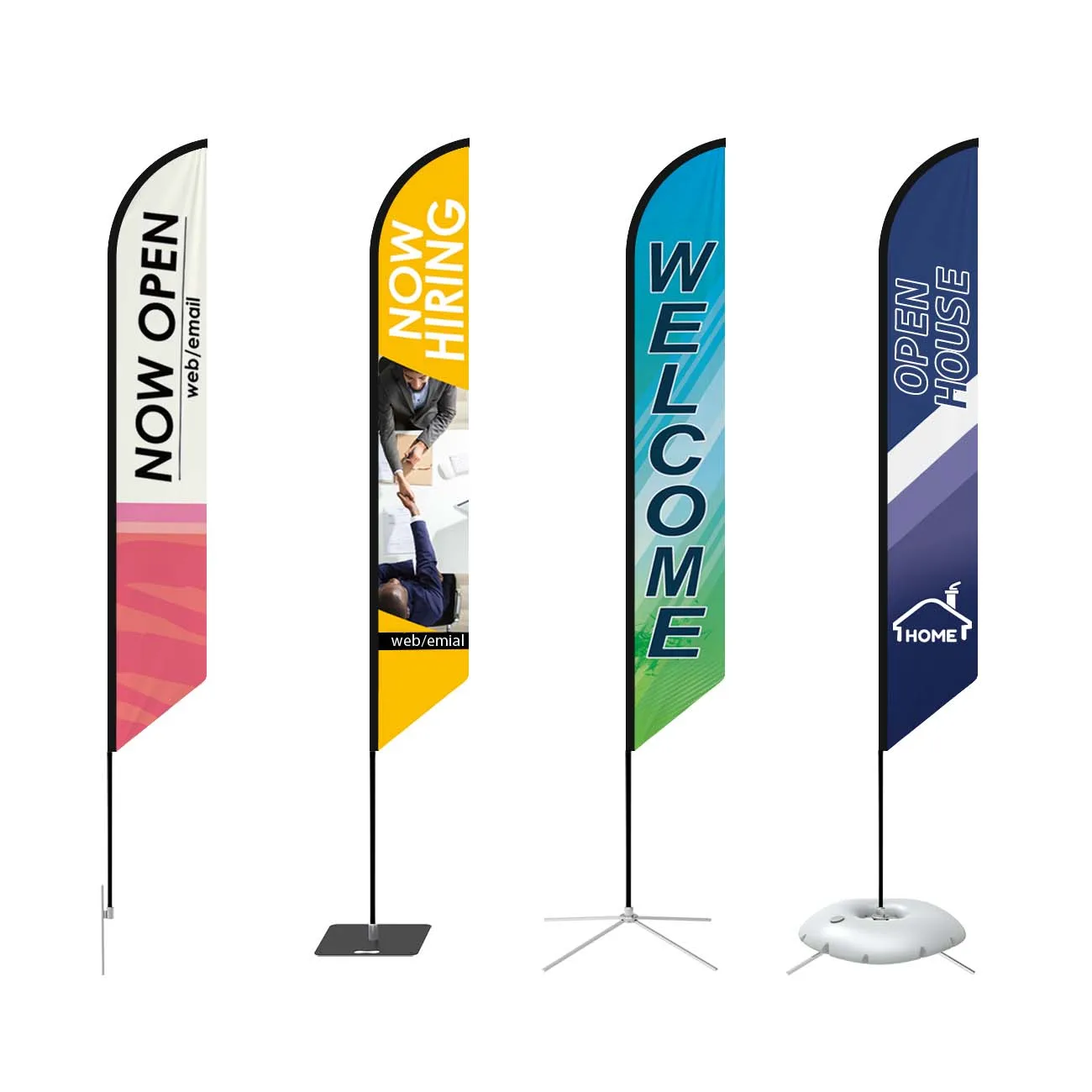 Outdoor advertising banner stands custom logo polyester pole teardrop bow flex flying beach feather flag