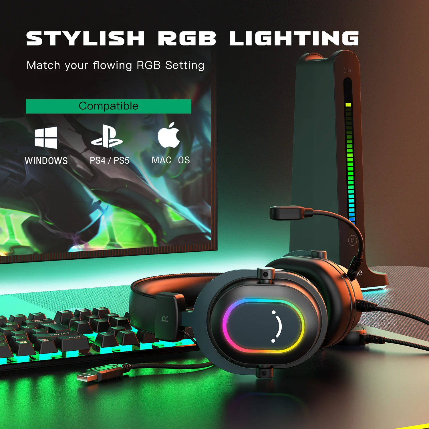 Fifine H6 gaming headset gamer headphone LED lights wired gamer headphone 7.1 gaming headset USB gaming headset