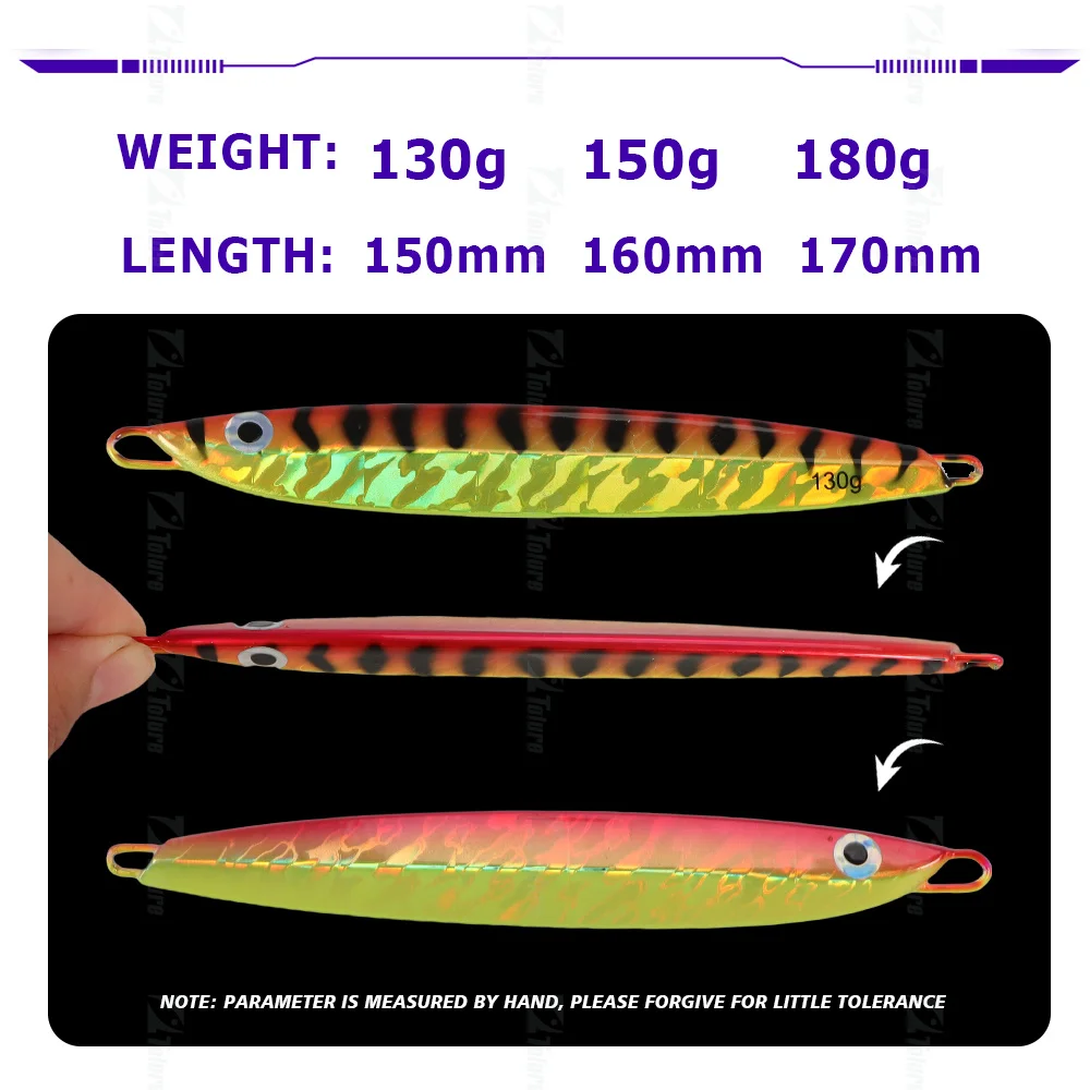 Tolure 130g 150g 180g all water slow jigging fishing lure laser coating hard metal jigbait saltwater metal jigging lure