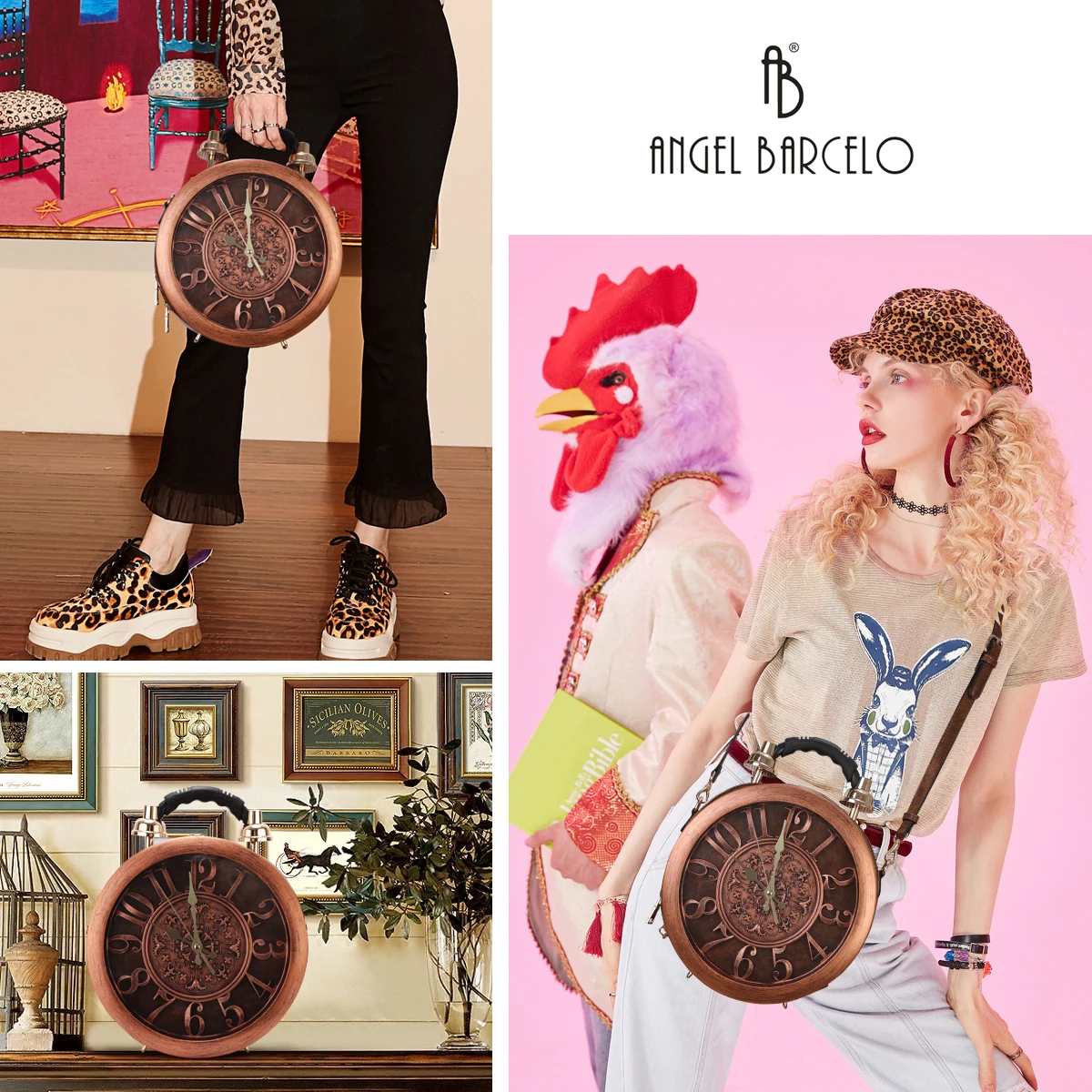 Angelkiss Bolsas Femininas Bolso de Lujo Women Crossbody Clock Modeling Messenger Bag Pu Leather Luxury Clutch and Handbag