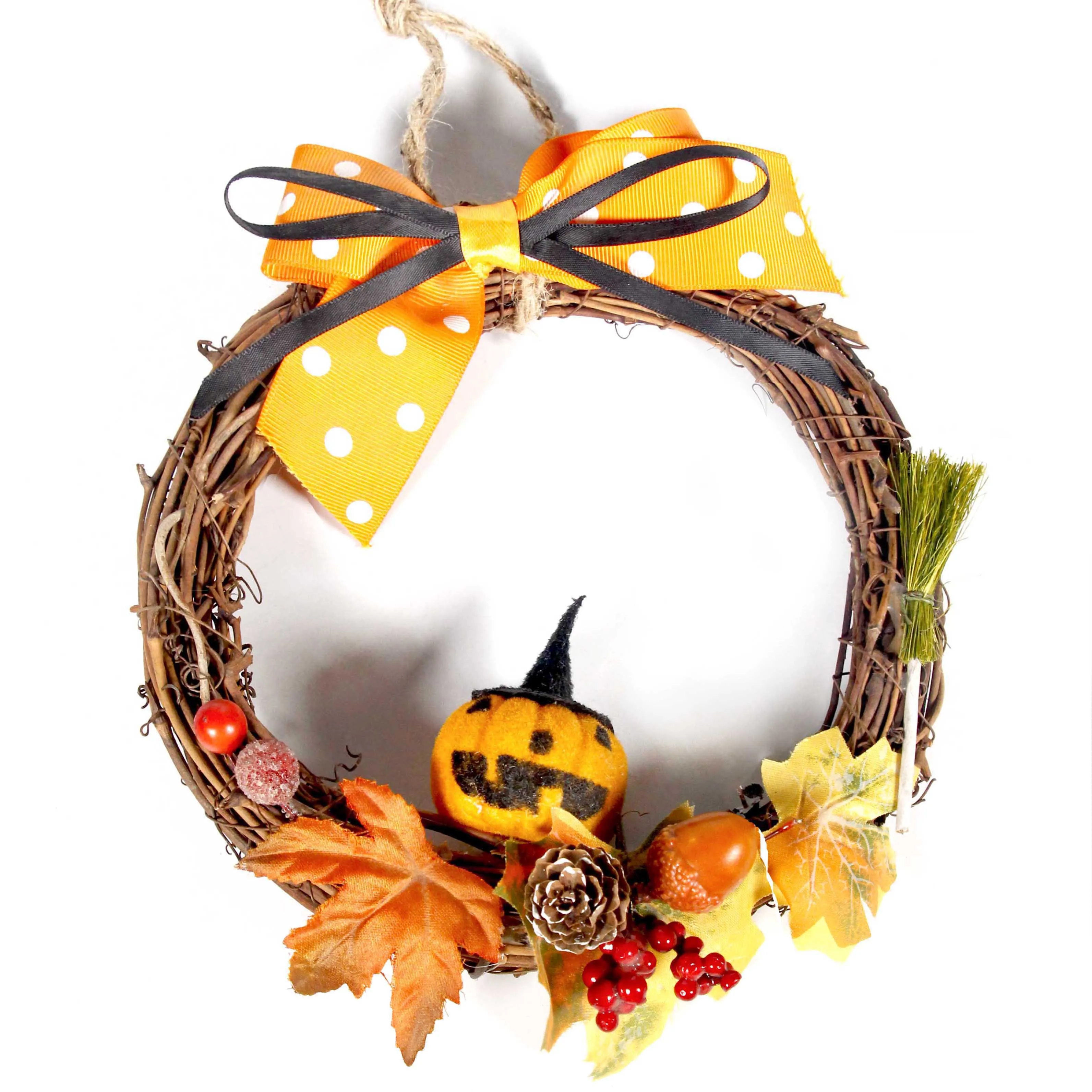 Rattan Wreath Halloween Doll Decorating Artificial Maple Leaves Autumn Halloween Decoration