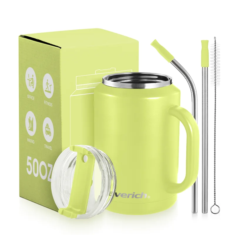 Everich Custom Wholesale 50oz Stainless Steel Wide Mouth Tumbler with Handle and Cover can Switch between two modes