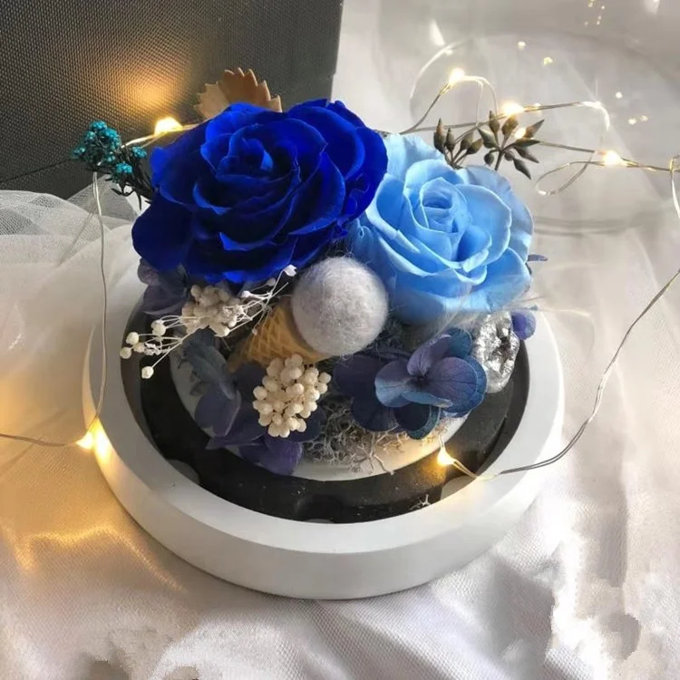 Wholesale New model Valentine day Birthday Christmas gifts everlasting rose flower led light wishing bottle with preserved roses