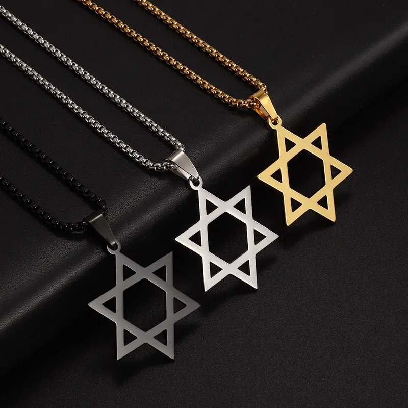 Star of David Necklace Pentagon Vintage Jewelry Viking Amulet Stainless Steel Necklace for Men Jewish Hexagram