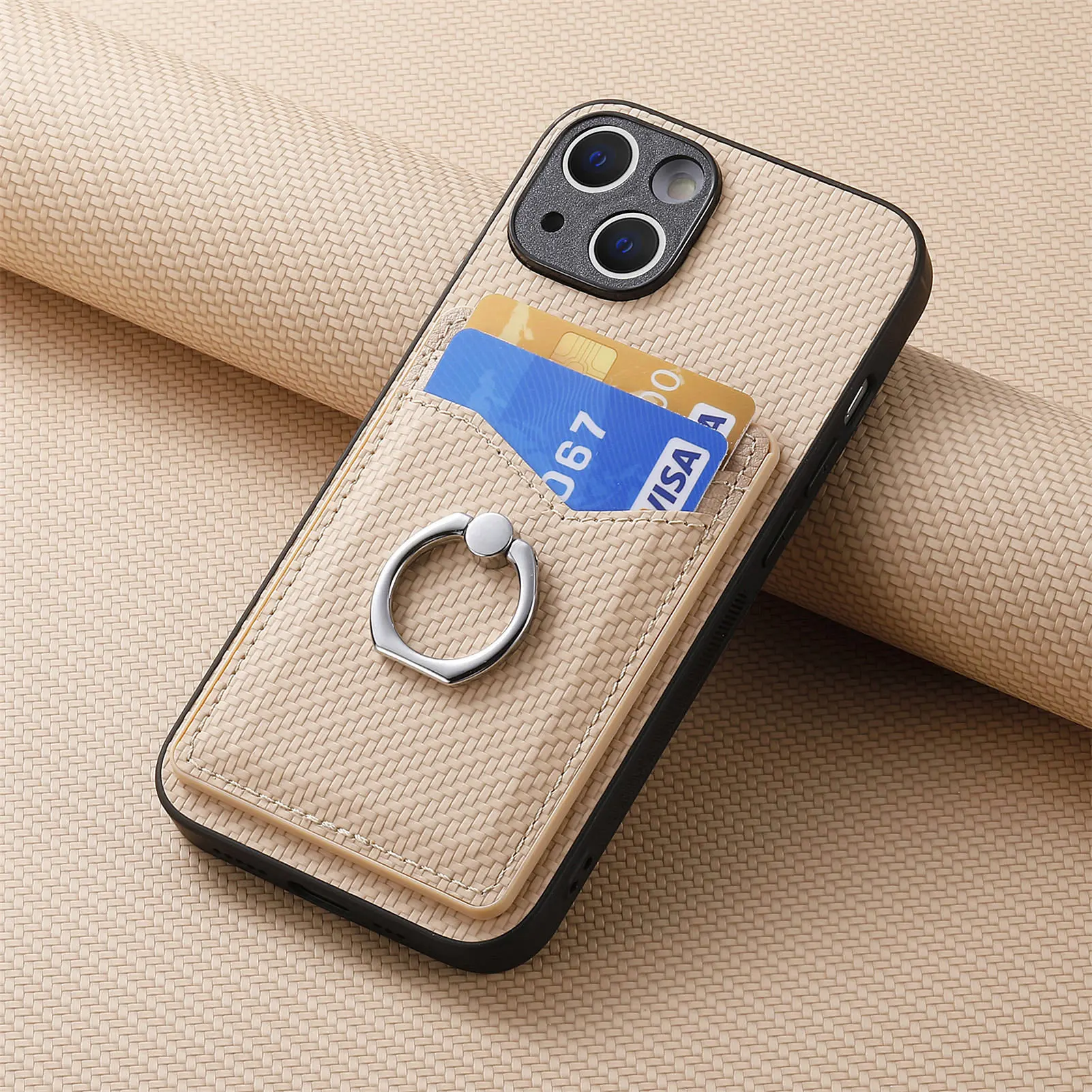 Carbon Fiber Phone Case with Card Holder Mobile Protection Sleeve Stylish Smartphone Cover Protective Shell