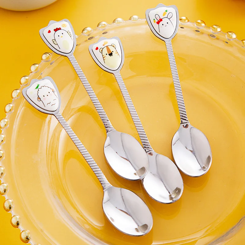 Stainless Steel Spoon Cartoon Zodiac pattern Dessert Coffee Stirring small Spoon