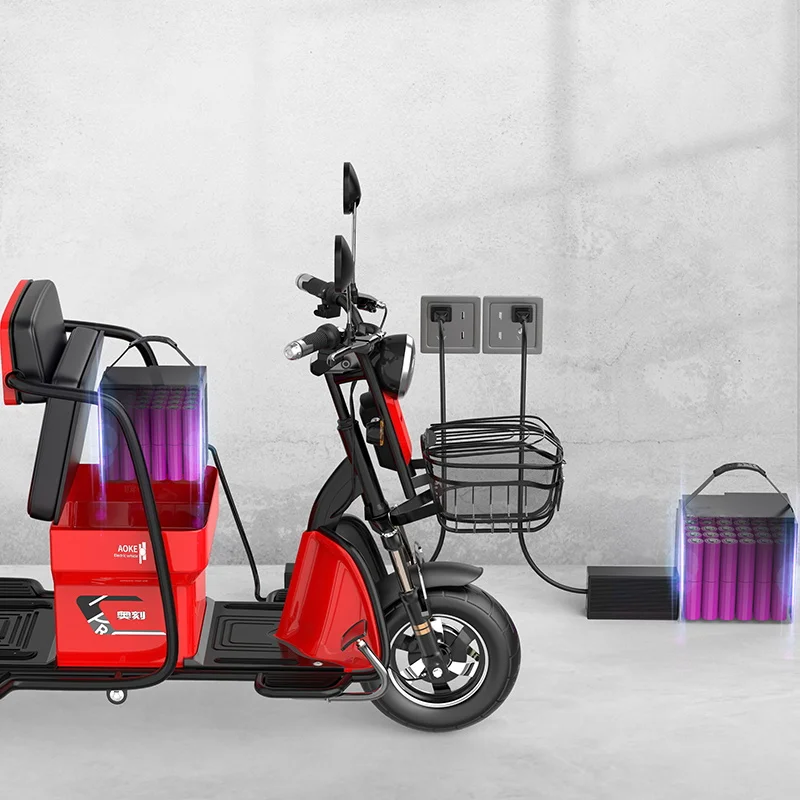 Small scooter electric tricycle passenger and cargo dual-use three-seater electric tricycle