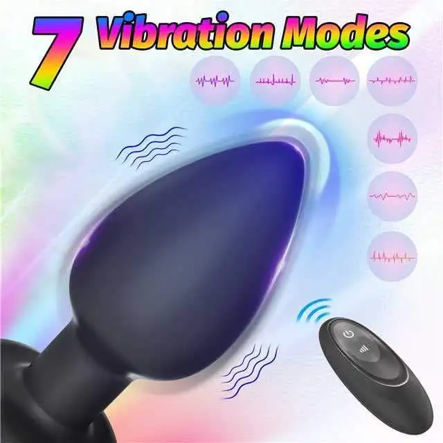LED Light G-spot Anal Plug Silicone Anal Vibration Prostate Massager with Remote Control Adult Sex Toy for Men and Women Black