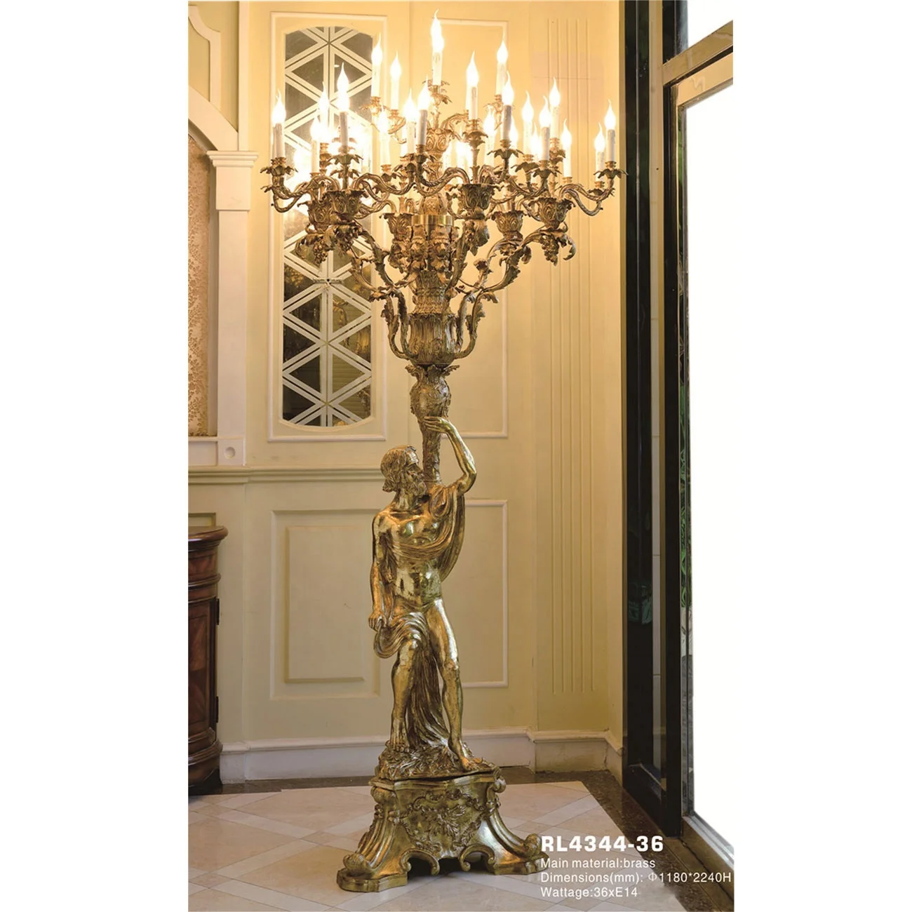 Luxury European design big brass home floor lamp for big villa and palace