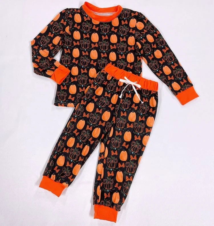 2022 Wholesale Toddler Baby Halloween Lounge Set Pink Boo Ghost Pattern Kids Girl Boutique Outfits Clothing Set