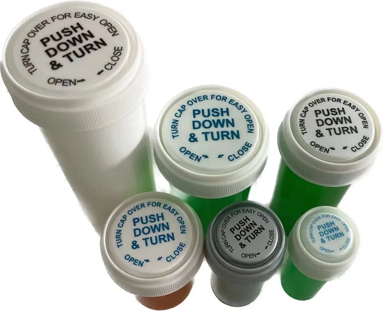 60DR Size Plastic Storage Tube Push down & Turn Vial Container with Screw Cap for Chemicals and Pill Vial Bottle Storage Jar