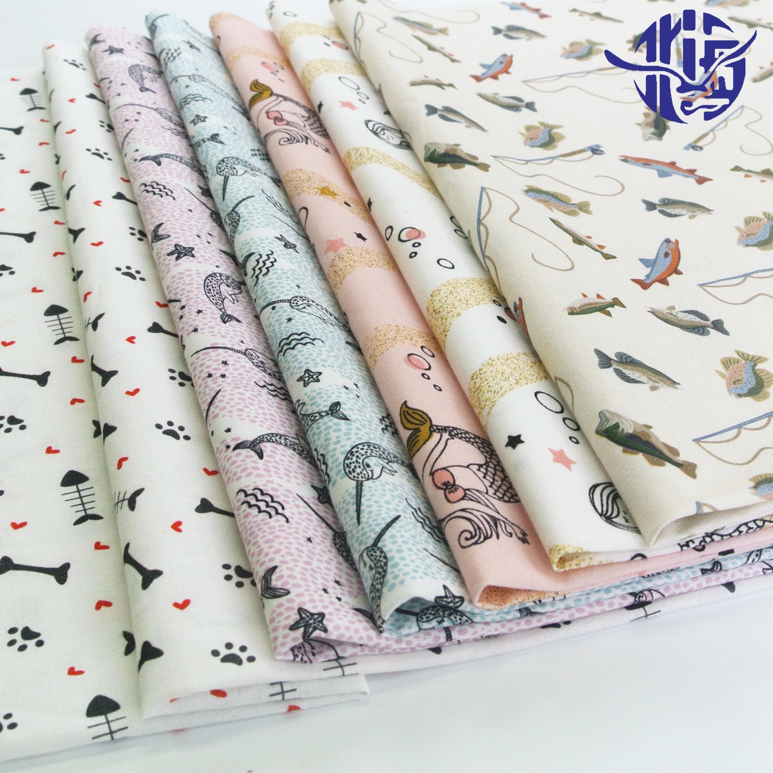 
Wholesale fashion fish pattern cartoon digitail printing 100% cotton kids fabric 