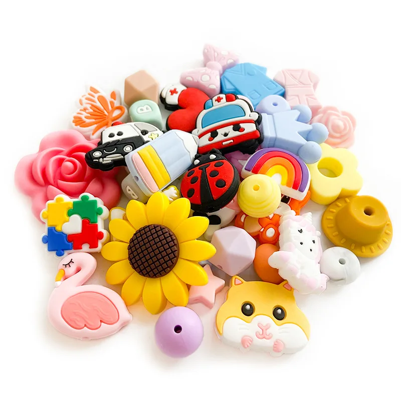 silicone beads different sizes charm flower polo stitch head mouse silicone bead focal teachers