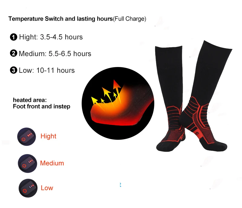 AC Cotton 7.4v 2600mah Smart Li Ion Battery Rechargeable Heated Socks