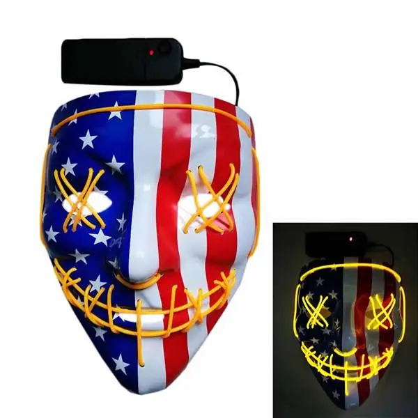 LED Flag Mask Halloween Party Masquerade Masks EL Cold Light Glow In The Dark Horror Glowing Masker Purge NEW
