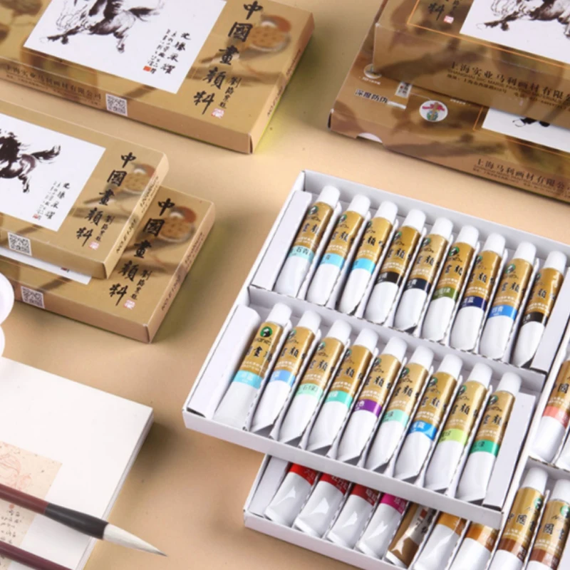 Maries Traditional Chinese Painting Art Paints Vibrant Colors Boxed Pigments for Ink Wash Painting Supplies