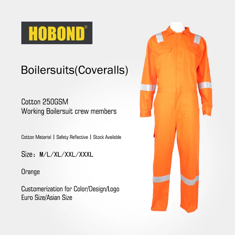 IMPA 19054111  250GSM 100% Cotton Boilersuit Working Coveralls  with reflective tape HOBOND  BLUE WHITE ORANGE