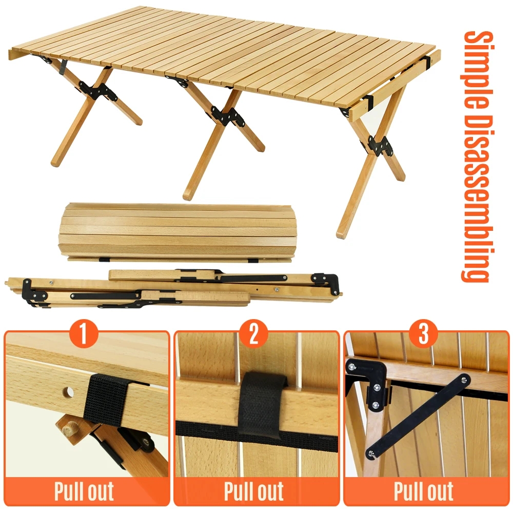 Tianye New Fashion Outdoor Garden High Quality Picnic Portable Beech Wood Folding Egg Roll Camping Table