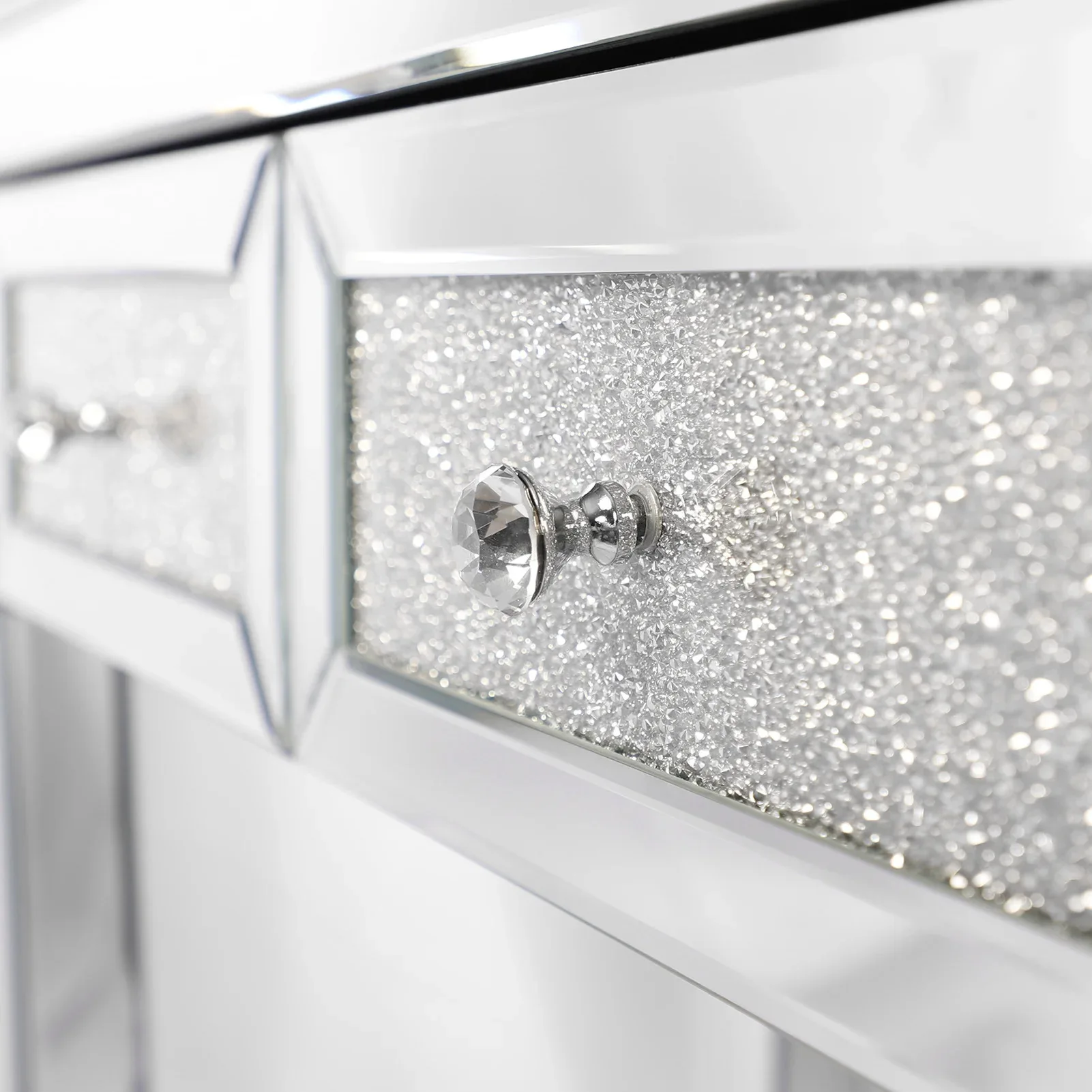 High-end glass mirror vanity broken diamond built-in 2 drawer storage table