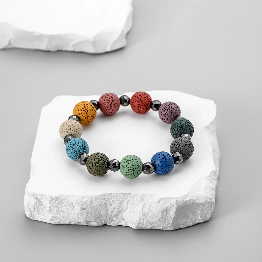 Essential Oil Aroma Diffuser Jewelry DIY Natural Lava Stone Bead Bracelet Wholesale Diffuser Colorful Bead Bracelet