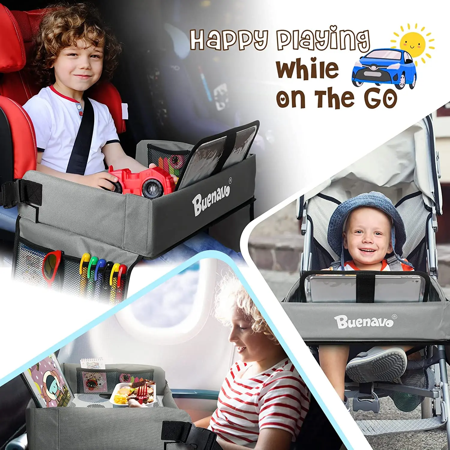 Hot Kids Printing board Multi Function Car Seat Table with Bags Pocket Car Seat Table Kids Travel Tray