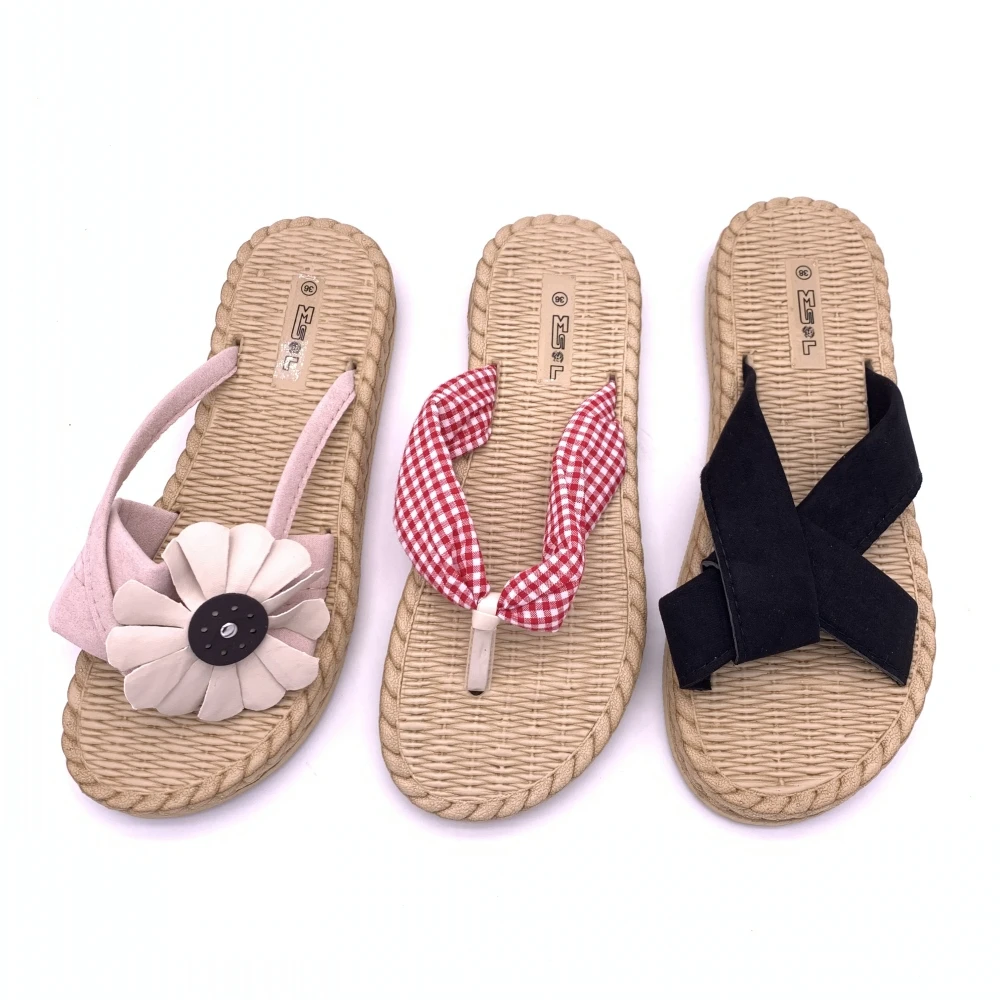 Factory Direct Trendy Hemp Rope Texture Designer Flat Sandals for Women and Ladies