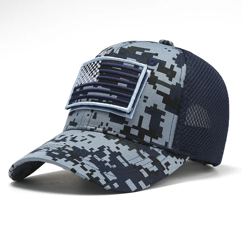 HT-1407 High Quality Outdoor Camouflage CAP Flag Velcro Baseball Cap Camo Pattern Mesh Hat
