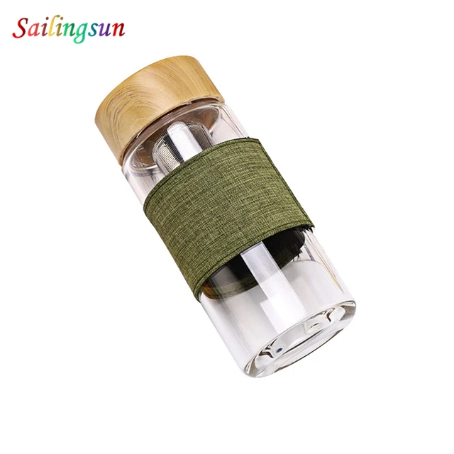 bamboo lid factory direct supply double wall thermo glass travel coffee bottle