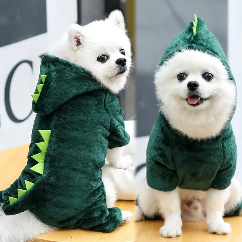 Coral Fleece Pet Fun Dinosaur Shapeshifting Clothing Four Legs Clothes Hoodie Sweatshirt Cute Puppy Coat Dinosaur Pet Clothes