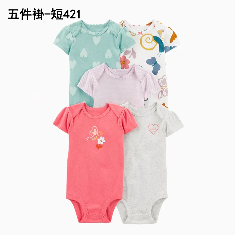 Hot Sell High-Quality Newborn Cute Cartoon Romper Baby 5-Pack Onesie Bodysuits Summer Style Short Sleeves Baby Pure Cotton