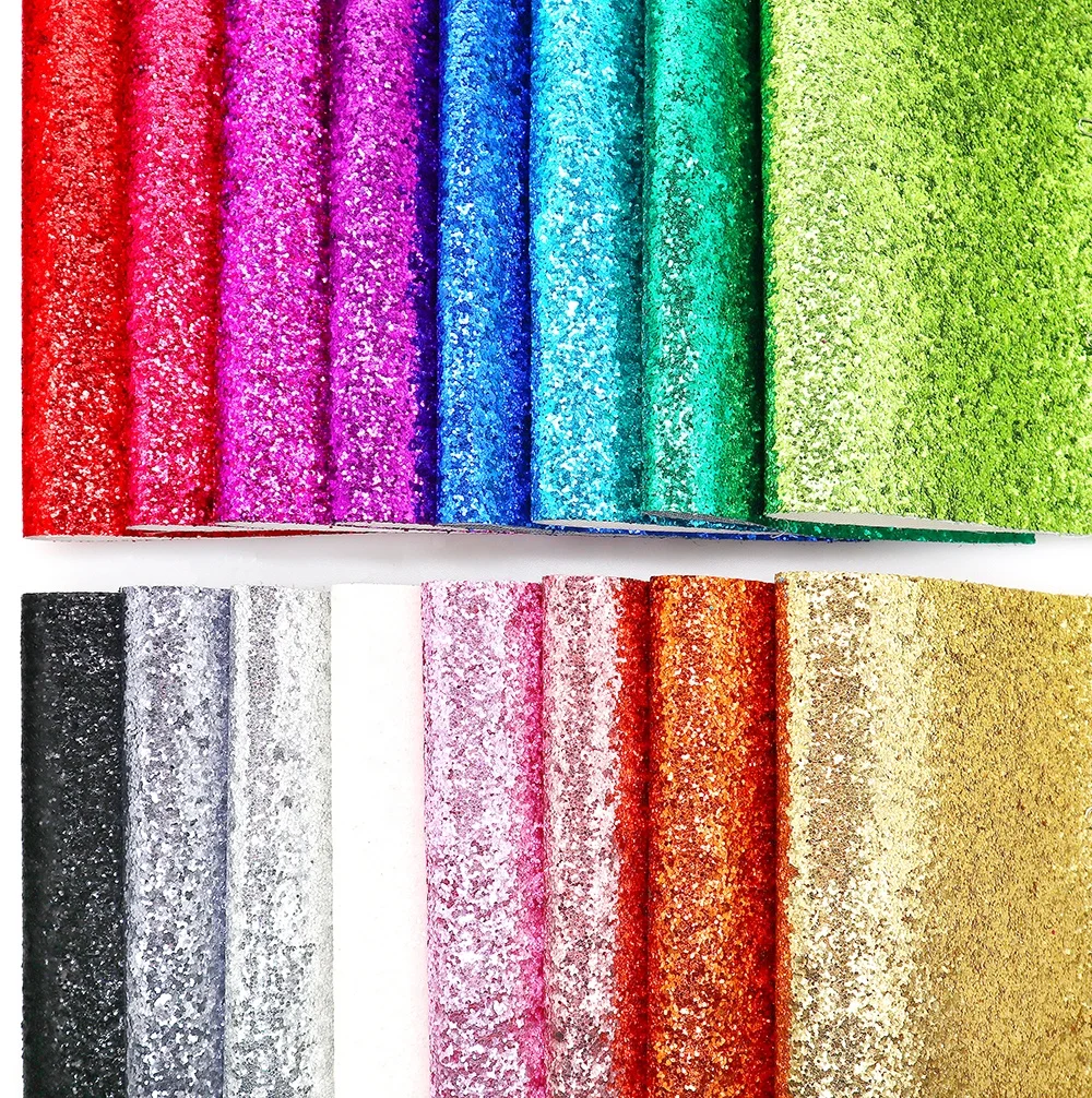 By The Yard Sparkly Shiny Chunky Glitter  Fabric Faux Synthetic Leather Fabric Roll  For Shoes Bags Wallpaper